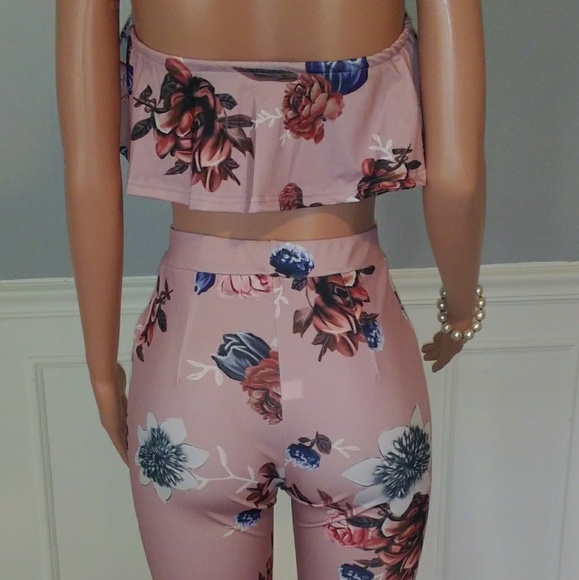 Pink Floral Print High Waist Romper Two Piece Set - Picture 4 of 8